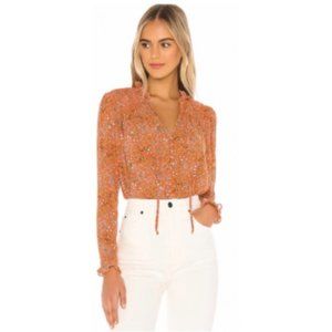 Free People Lela Floral Blouse in Coral